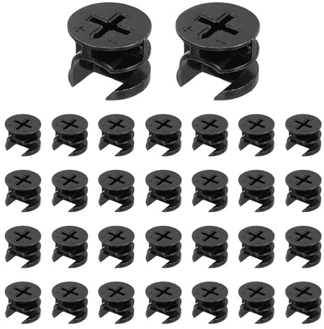 sourcing map Furniture Cam Lock Fasteners 15 x 12mm, 30Pcs Cam Lock Nut Connectors Fittings, Joint Connector Locking Nuts for Cabinet, Drawer, Wardrobe, Panel Connecting, Black