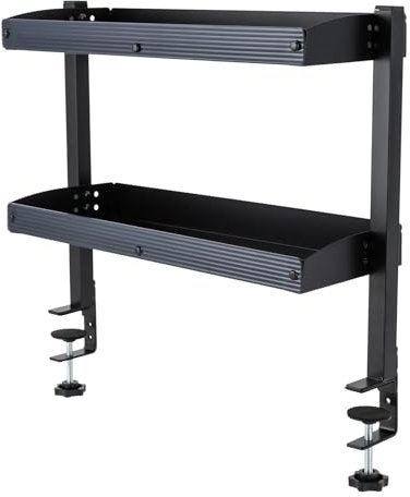 KVZJITSX Bandeja Portacables Bajo La Mesa Estante de Escritorio con Abrazadera de 2 Niveles, Estante ahorrador de Espacio con Bandeja de Almacenamiento Ajustable para Cables(Black)