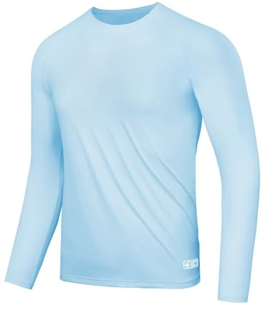 AMZSPORT UV T-shirt för män, Rashguard UPF 50, långärmad och kortärmad, solskydd, ventilerande, snabbtorkande, skyddande t-shirt för fiske, surfing, vandring, cykling, 123034-blå, XL