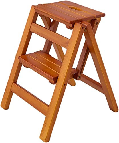 Tragbarer Klapptrittleiter aus Holz mit 2 Stufen, rutschfestes, kompaktes Design für Sicherheit, multifunktionaler Haushaltsstuhl für kleine Räume (Farbe: A)