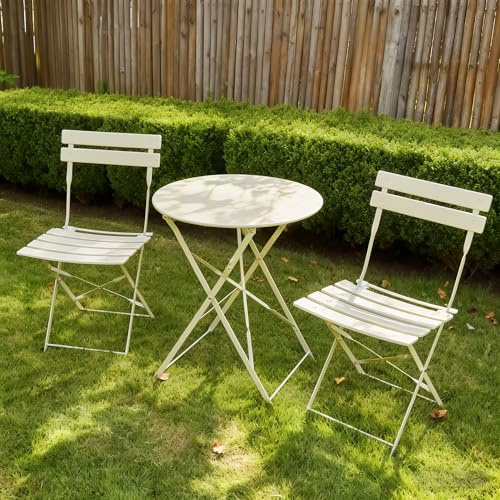 RELAX FIELD Gartenmöbel Set Wetterfest, Balkonmöbel Set 3 Teilig für Kleinen Balkon, Bistrotisch mit 2 Stühlen, Bistro Set Klappbar, Aprikose