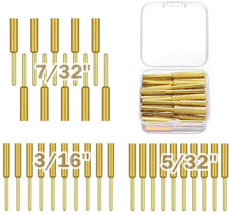 Ayzsdnh 30 Pcs Chainsaw Sharpener Diamond Grinding Head, High Hardness Titanium Plated Grinding Wheel for Electric Chain Saw Jewelers Stone, 5/32, 3/16, 7/32 Inch (Gold)