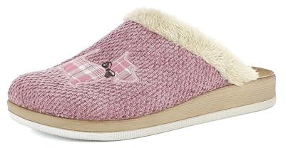 inblu Femme Pantofole Donna Con Applicazione Cane Fantasia Tartan, Plantare in Vera Pelle Imbottito Chausson