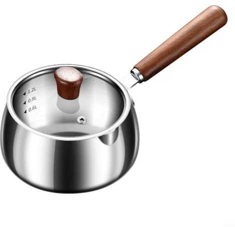 snowchecking Stainless Steel Milk Pot Double Boiler Butter Melting Pot With Wooden Handle For Induction Gas Stove(1200ML)