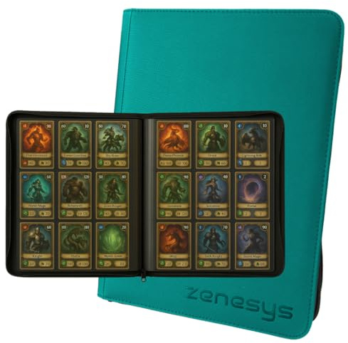 Zenesys Album Raccoglitore Carte Collezionabili, 360 Carte Da Gioco, 20 Pagine, 9 Tasche Per Pagina, Copertina Imbottita In Ecopelle, Album Figurine Con Zip, Senza Anelli, Tiffany Blue