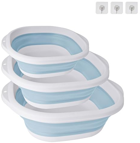 SZWLJ Blue & White 3PCS(3.5L&5L&10L) Thickened Collapsible Washing Up Bowl | Foldable Storage Basin for Kitchen/Camping, collapsible bowl basin, Lightweight Portable for Travel & Home Use
