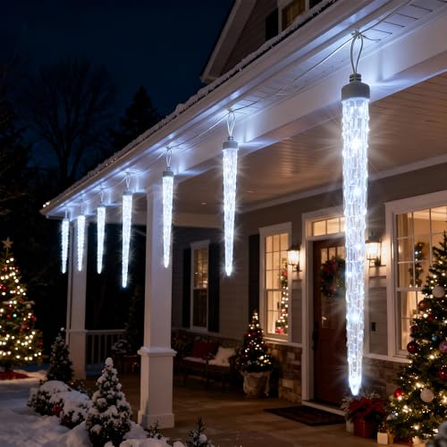 HOMECHOOSE Funkelnde LED Eiszapfen Lichter für Außen & Innen - 6.1 m wasserdichte (IP44) Lichterkette, schafft magische Winteratmosphäre, sichere Niederspannung 12V, einfach anzuschließen