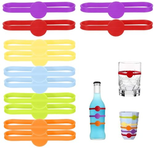 hankousi 12Pcs Silicone Glass Markers,Reusable Wine Long Strip Party Marker Drink and Decoration for Wine Cups Drinking Cocktail Martini