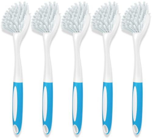 Washing Up Brush for Kitchen, Dish Brushes for Sink Pot Pan Cleaning, 5Pack | Dishwashing Brush with Long Handle and Scraper, Dish Scrubber with Soft Bristles, Blue