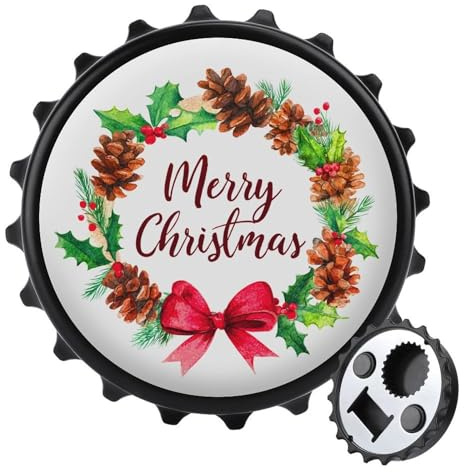 Flaschenöffner mit Aufschrift Merry Christmas, Tannenzapfen, rund, Kühlschrankmagnete, Getränke, Bier, magnetischer Flaschenöffner für Kühlschrank, Küche, Büro