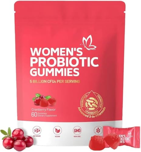 Gommose Probiotiche per Donne - 60 Pezzi | Supporto alla Salute Intima con Prebiotici e Mirtillo Rosso | Promuove il Bilanciamento del pH, il Bilanciamento del Lievito e la Salute Immunitaria | Rinfre