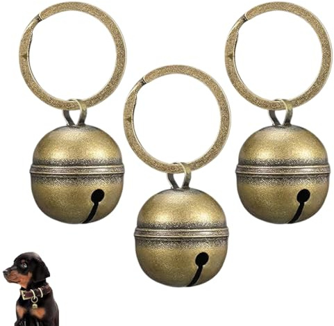 3 Stück Hundeglocke Katzenglocke, Glöckchen Zum Basteln Extra Laute Katzen Hundeglocken Retro Haustier Glocken, Kleine Messing Halsband Anhänger Hundeglöckchen Katzenglöckchen mit Schlüsselringen