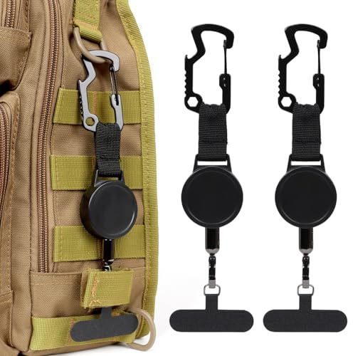 Azoisuwr 2 PCS Retractable Phone Lanyard, Mobile Phone Lanyard with Metal Tether Tab, Adjustable for Outdoor Activities Such as Hiking Mountaineering and Fishing, Black