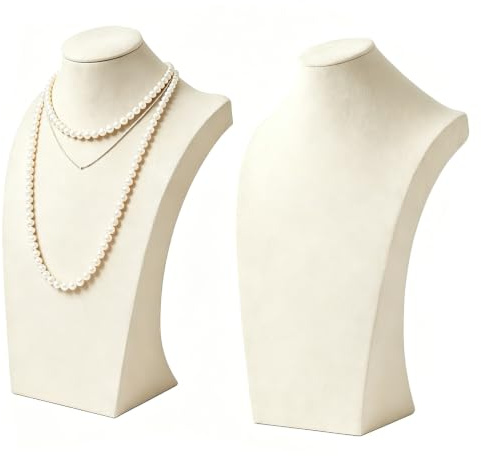 Jinavoty 2 Pcs Jewelry Display Busts Velvet Necklace Display Stand Necklace Mannequin Holder Stands for Selling, Trade Shows and Home Display (Beige)