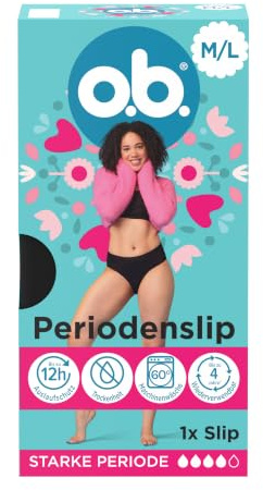 o.b. Periodenslip Größe M/L, wiederverwendbare Periodenunterwäsche bei starker Periode, Menstruationsunterwäsche für bis zu 12 Stunden Auslaufschutz, auch erhältlich in den Größen XS/S, XL/XXL
