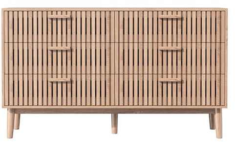 Dormely Kommode aus Massivholz, 100 x 34 x 73 cm, Kommode mit 6 Schubladen mit heller Optik und Kippschutz, Aufbewahrungsmöbel für Wohnzimmer, Kinderzimmer, Schlafzimmer, Flur