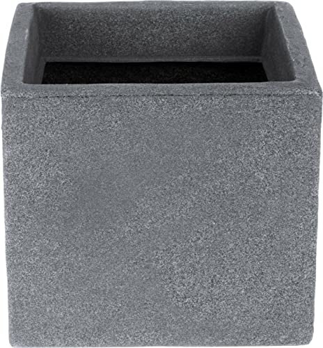 Koop 20cm Large Square Plant Pot, Grey Stone Effect | Lightweight & Durable Plastic Cubed Planter | Indoor & Outdoor Decorative Flower Pot for Home & Office | UV & Frost-Resistant Garden Planting Pot