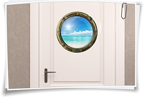 Medianlux Bullauge Türaufkleber Tür Aufkleber Meer Strand Sand WC Toilette Bad Meer, 50x50cm
