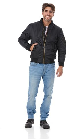 North 15 Bomber Jacket Men, Flight Jackets Military style, Pilot Jacket Lg- Black