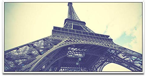 Eifel Turm ca. 130x70cm Wandbild inklusive Schattenfugenrahmen weiss - Panorama Leinwand Bild XXL Format Wandbilder Wohnzimmer Wohnung Deko Kunstdrucke