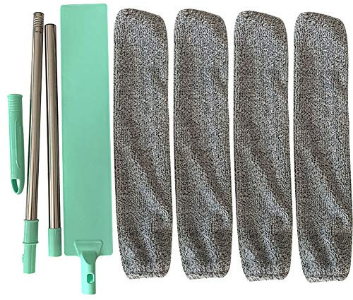 Vaugan Plumero de mango largo, cepillo de microfibra, herramienta de limpieza con cabezal flexible y mango de plástico, para superficies, zonas de difícil acceso y espacios estrechos, en verde con 4