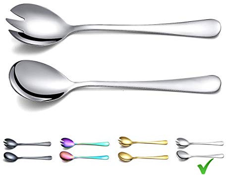 Berglander - Juego de servidores de ensalada de acero inoxidable, para servir ensalada, cuchara de ensalada, tenedor de ensalada, paquete de 2 (plata brillante)