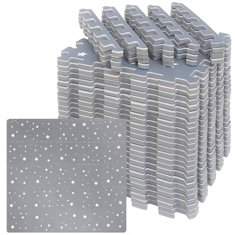 Edukit Schaumstoff-Spielmatte Nachtsterne mit Bordüre, 25 Stück, 31,5 cm x 31,5 cm, 1,2 cm extra dick, Dunkelgrau ineinandergreifende Bodenfliesen