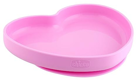 Chicco Piatto Cuore con Ventosa per Bambini, Piatto Pappa in Silicone, Morbido e Resistente, Lavabile in Lavastoviglie, Adatto per il Microonde, 12+ Mesi, Rosa