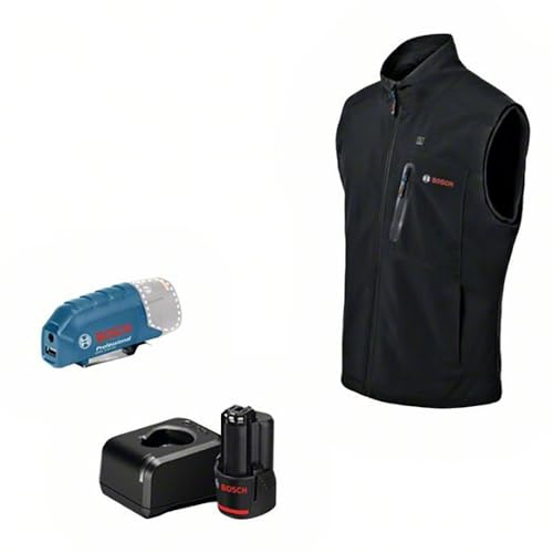 Bosch Professional chaleco calefactable GHV 12+18V XA (incl. adaptador de carga con USB GAA 12V-21 + batería GBA 12V 2.0Ah + cargador GAL 12V-20) - Talla M