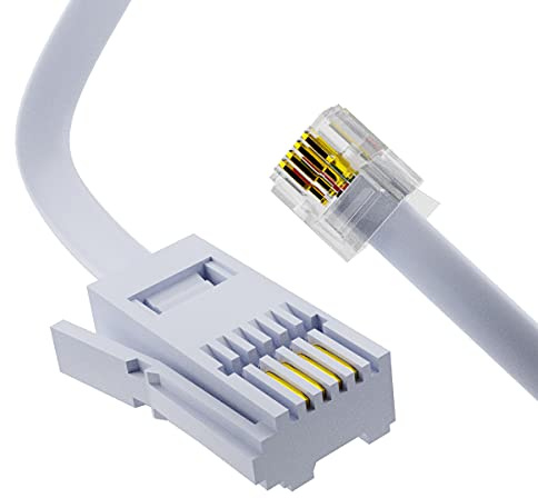 ASNQ BT Telephone to RJ11 Cable Long 5m - BT cable 4 Pin Wire 6P4C ADSL Modem Phone Plug Male Broadband Cable, Extension Lead for Landline, Modem, Fax, Dial-up White
