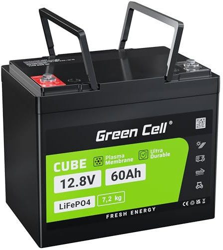 Green Cell LiFePO4 60Ah 12.8V Lithium-Batterie 768Wh Akku Eingebautes BMS, 10 Jahre Lebensdauer, über 5500+ Zyklen, für Solaranlage, Haushalt, Wohnmobil, Boot, Camping, Rollstuhl