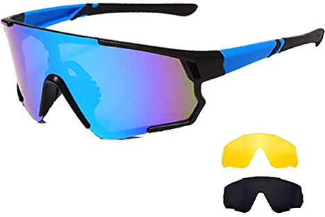 Long Keeper Fahrradbrille, Sportbrille Radbrille UV400 Schutz mit 3 Wechselobjektiven, Polarisierte Sport Sonnenbrille Herren Damen für Rennrad MTB Fahrrad