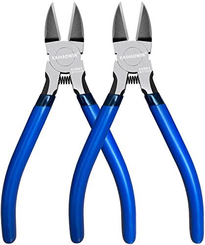 KAIHAOWIN 6 inch Side Cutters, 2 Pack Wire Snips, Flush Cutters for Crafting, Jewelry Making, Blue with Black Handle