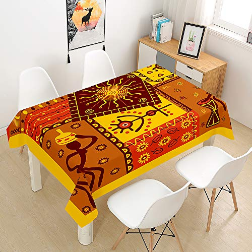 Oduo Tischdecke Wasserdicht Polyester Rechteckig, 3D Tribal Art Muster Tischdecke Abwaschbar Pflegeleicht Fleckschutz Indoor Küche Outdoor Garten Deko (Afrikanische Nation,100x140cm)