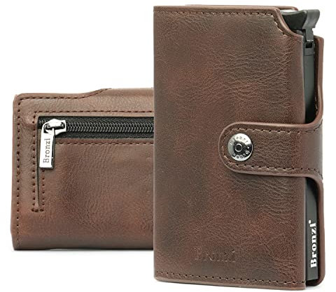 Bronzi Portafoglio Portafoglio Uomo Slim - In Pelle Marrone - Porta Carte Credito - Portacarte uomo - Mini Porta Tessere (Marrone)