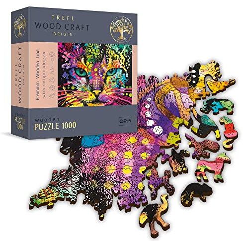 Trefl - Holzpuzzle, Buntes Katzenpuzzle - 1000 Teile, Wood Craft, unregelmäßige Formen, 100 Tierfiguren, hochwertiges modernes Puzzle, DIY, für Erwachsene und Kinder, holzpuzzle Erwachsene