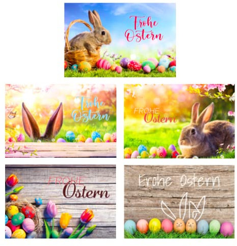 Merz Designkarten 5 Premium Osterkarten 12x18cm mit Umschlag (Klappkarten) Karte Grußkarte Ostern Osterkarte mit verschiedenen Motiven Eastern Frohe Ostern, Ostergrüße, mehrfarbig bunt