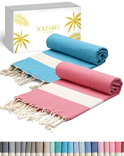 SOLTAKO Telo Mare - Fouta XXL - Asciugamano da spiaggia anti-sabbia - Telo da bagno per Hammam, Sauna, Yoga, Picnic - Fouta Beach 100x200 cm - Lenzuolo 2 Persone