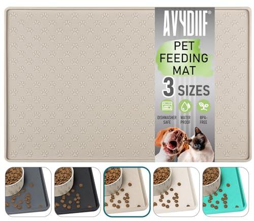 Napfunterlage für Hunde, Futtermatten für Hunde und Katzen rutschfeste Futtermatte aus Silikon - wasserdichte Unterlage mit Rand, spülmaschinenfest(L: 60×40cm, Beige)