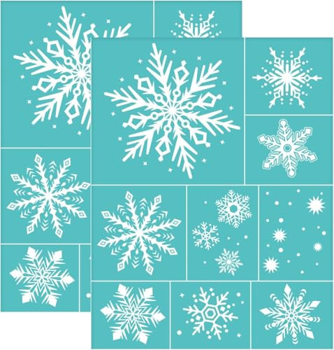 OLYCRAFT 2 Stück 22x28cm Weihnachten Selbstklebende Druckschablone Schneeflocke Selbstklebende Siebdruckschablone Wiederverwendbare Netzschablonen Für DIY Heimdekoration T-Shirt Kissen Stoffbeutel