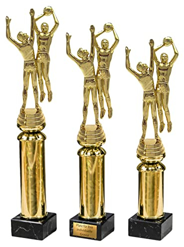 eberin · Basketball Pokal Mir Gravur/Wunschtext · Basketball Wanderpokal · 2 Basketballspieler auf Goldsäule/Marmor schwarz · Pokal in 3 Größen erhältlich ·