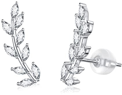 JSGEMSLEE Blattform Ohrkletterer Ohrringe Silber 925 für Damen Zirkonia Kleine Ohrstecker Silber Ohrringe für Damen Hypoallergener Knorpelschmuck