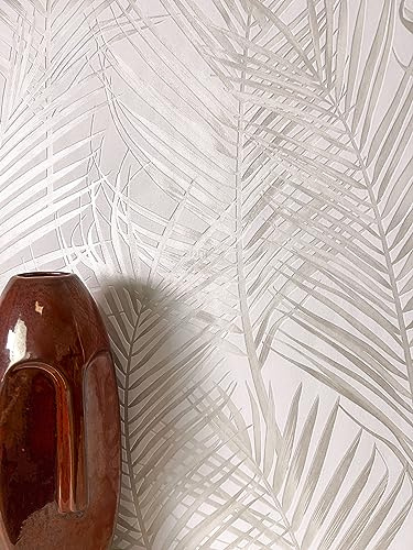 NEWROOM carta da parati Crema Giungla Tessuto non Tessuto - Moderno Bianchi Palme Foglie Tropicale