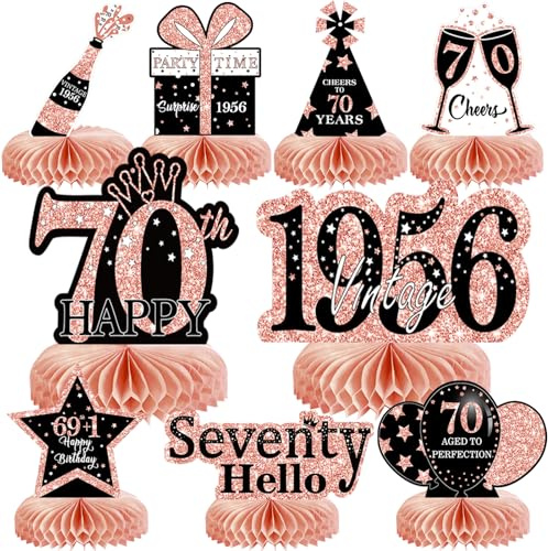 Voxisroma 70. Geburtstag Deko für Frauen - 9 STK Roségold Rosa Bienenwabe Mittelstück, Party Deko Supplies, Geschenke für Frauen zum Geburtstag