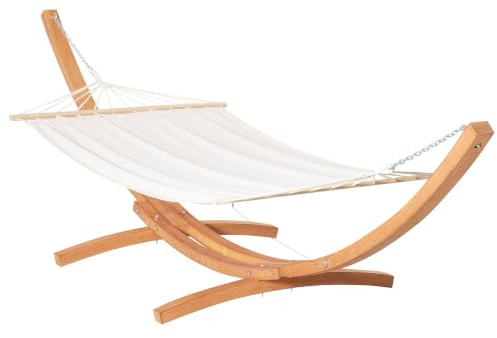 Outsunny Gartenhängematte mit Holzgestell Schaukel Hängbett Weiß | Für Terrasse