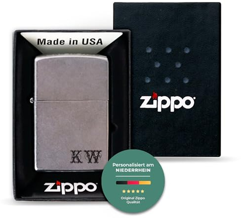 Original Zippo Benzinfeuerzeug für Ihn - Personalisiertes Feuerzeug für Männer inkl. Geschenk-Box - Initialen, Used Look | Herren Geschenke mit Gravur zu Weihnachten, Geburtstag & Vatertag