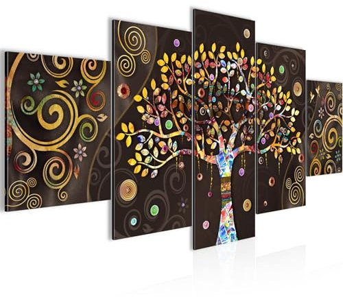 Runa Art - Bilder Klimt Baum des Lebens 5 Teilig XXL Wanddekoration Design Schwarz Gold Bunt 045352a