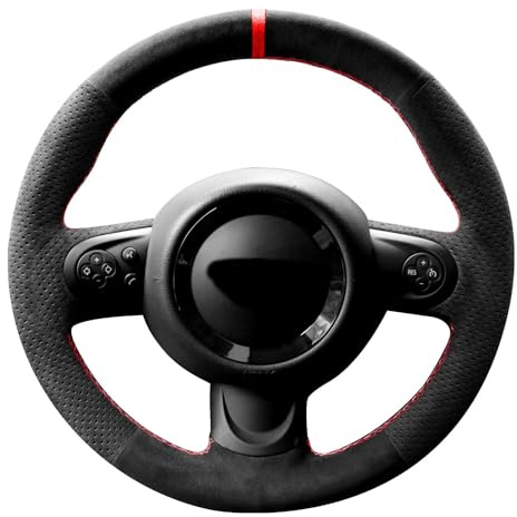 WQKRBMGU Handgenähte Alcantara-Lenkradhülle, kompatibel mit Mini Cooper/Cooper S One, 38 cm Durchmesser, Mikrofaser-Leder