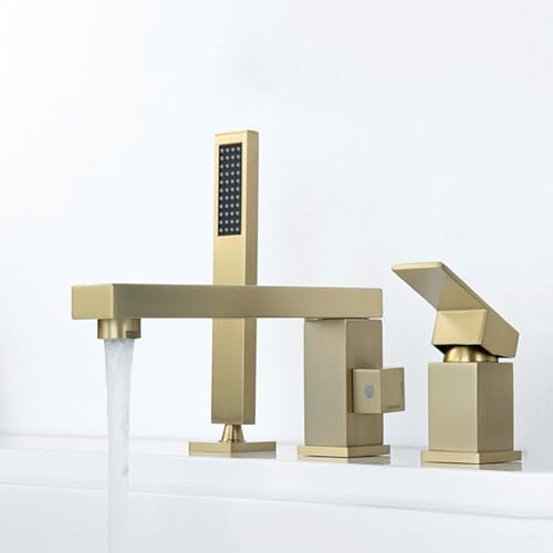 Mixer Bath Taps with Shower Fitting Single Handle 2 Mode Bathroom Taps for 3 Hole Bathtub,Brushed Gold