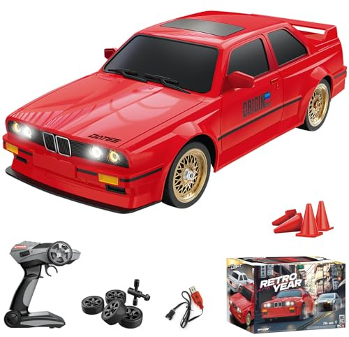 Hitish Coche de deriva a control remoto para niños y adultos, escala 1:16, 2.4 GHz, 4WD, auto de carreras RTR de alta velocidad, 30 km/h, con luces LED, control remoto, juguete deportivo, regalos para